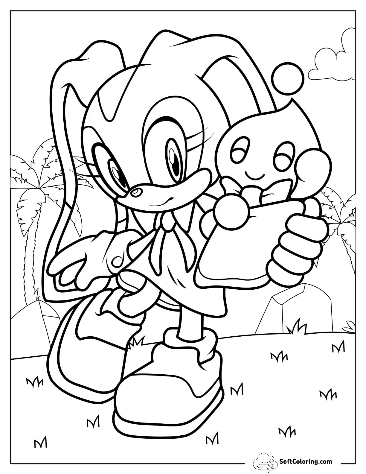 Cream The Rabbit Holding Toy Coloring In