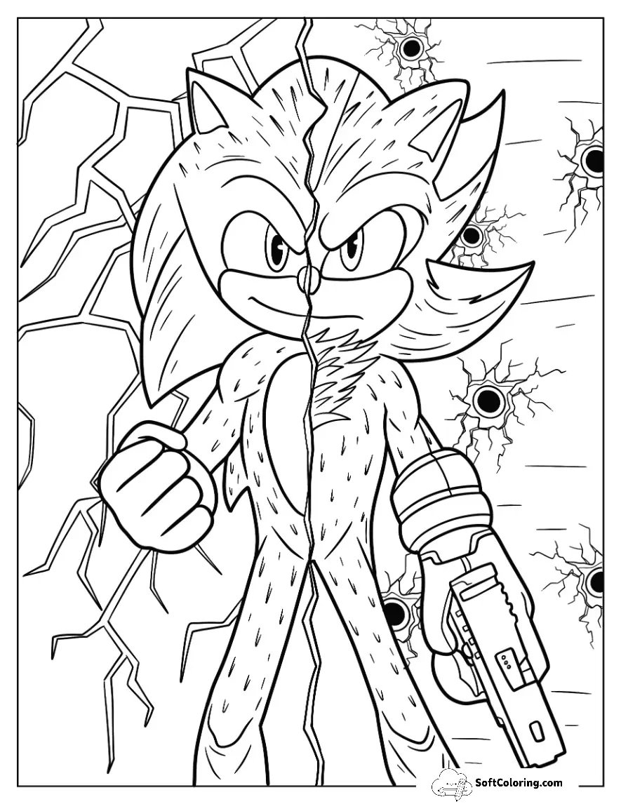 Creative Half Sonic Half Shadow Coloring Page