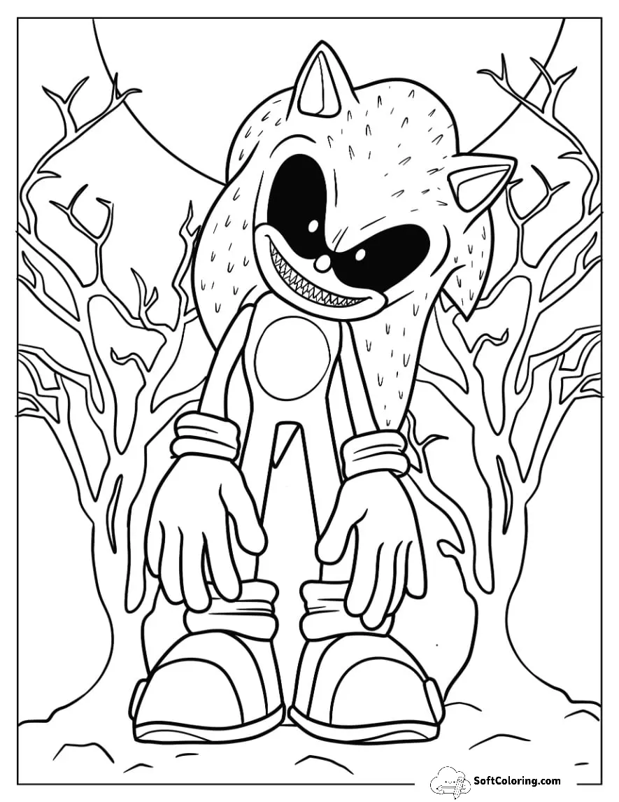Creepy Sonic Exe With Dead Trees And Full Moon In Background