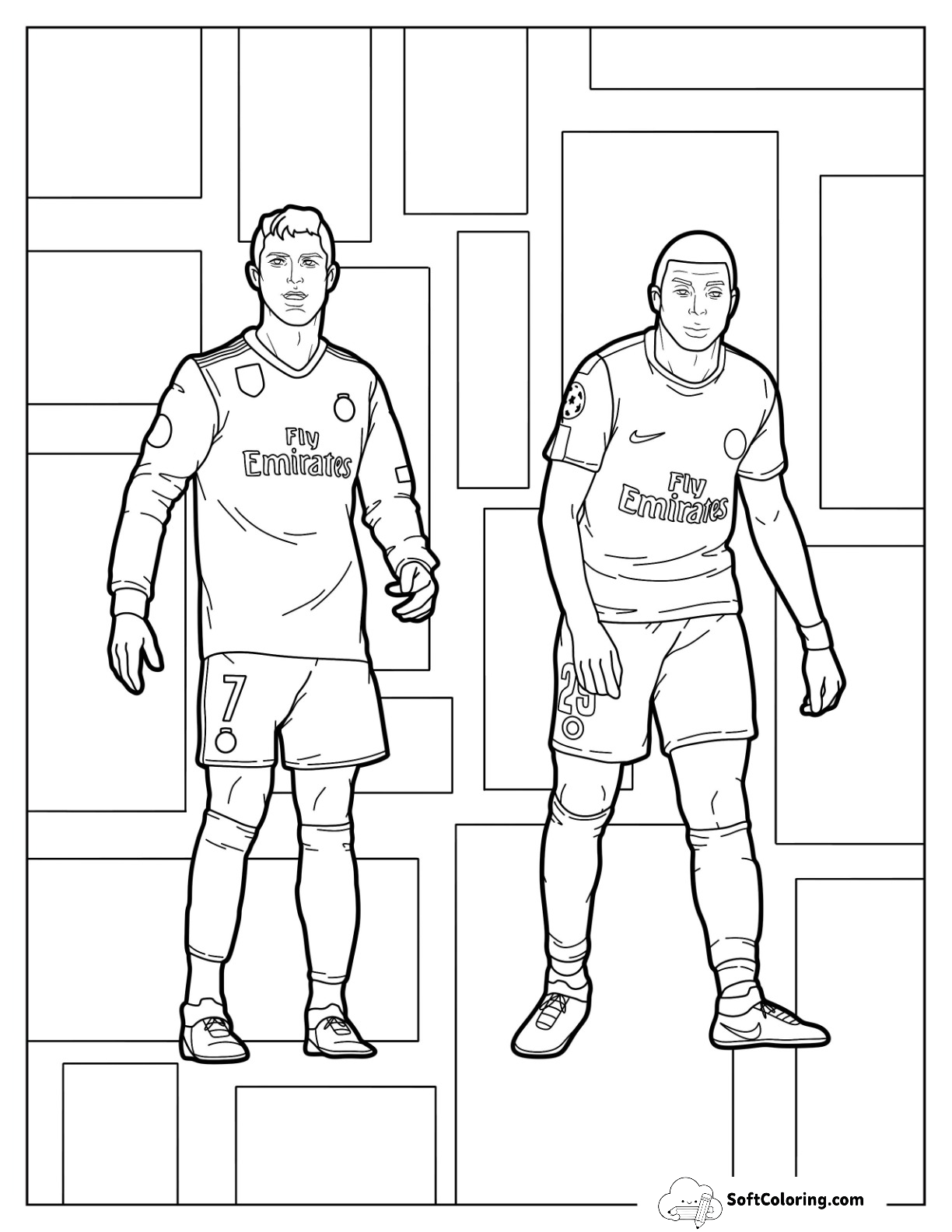 Cristiano Ronaldo Standing Next To Kylian Mbappé Coloring Page