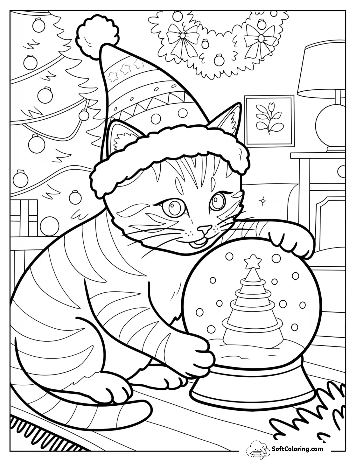 Curious Christmas Cat Gazing Into A Snow Globe