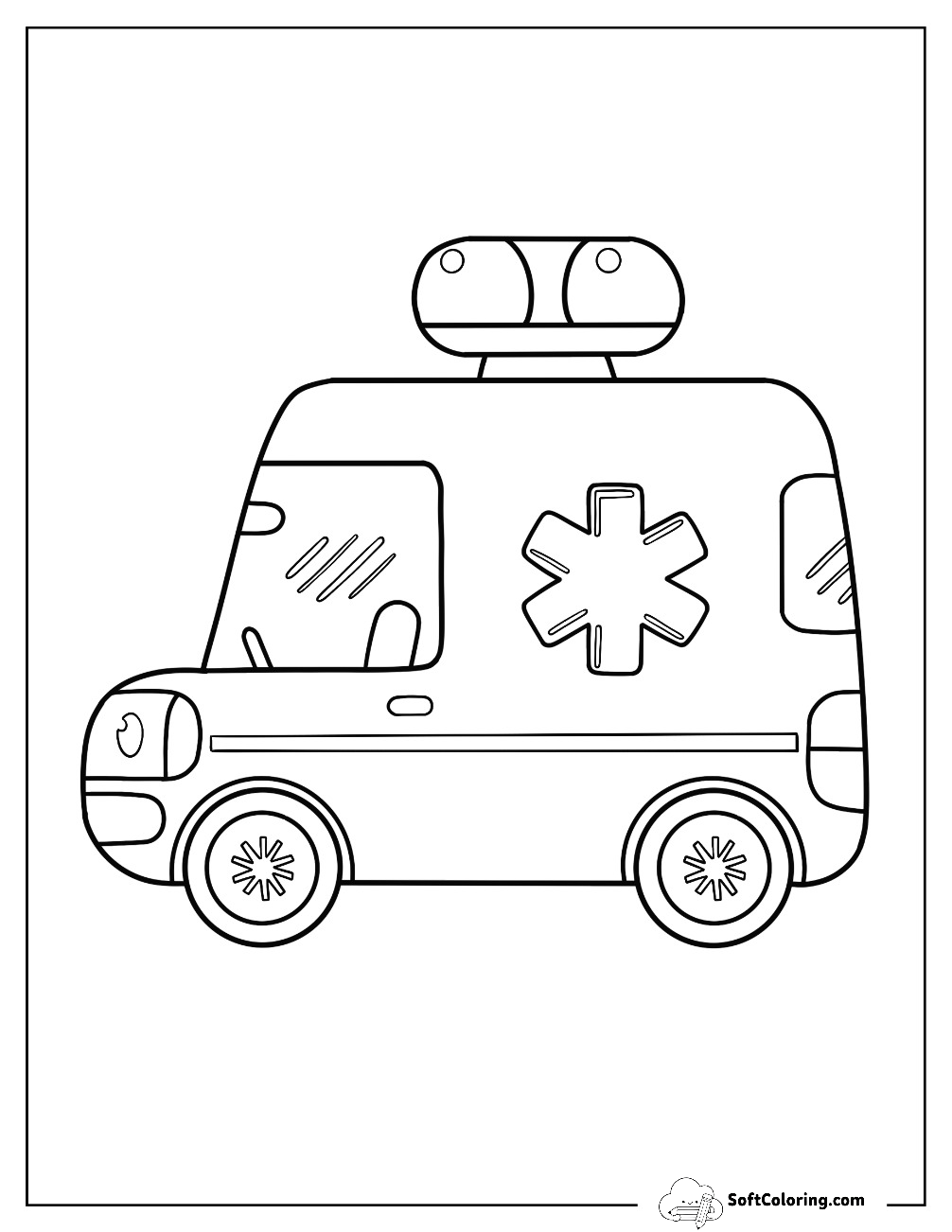 Cute Ambulance Coloring Page For Kids