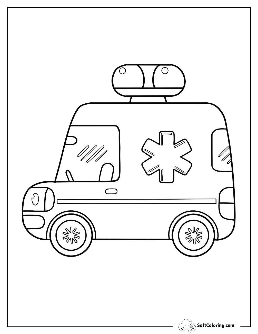 Cute Ambulance Coloring Page For Kids