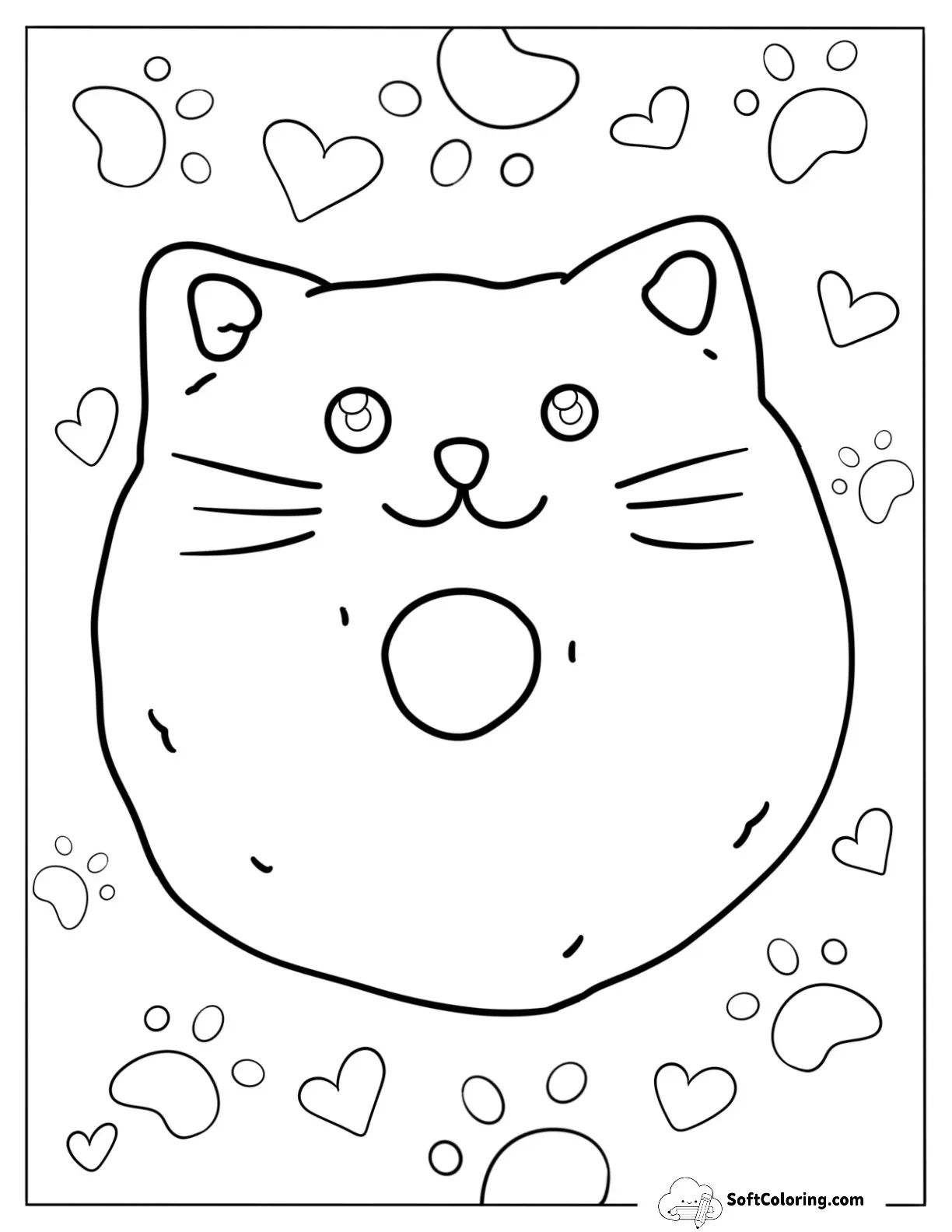 Cute Cat Donut Coloring Page For Preschoolers