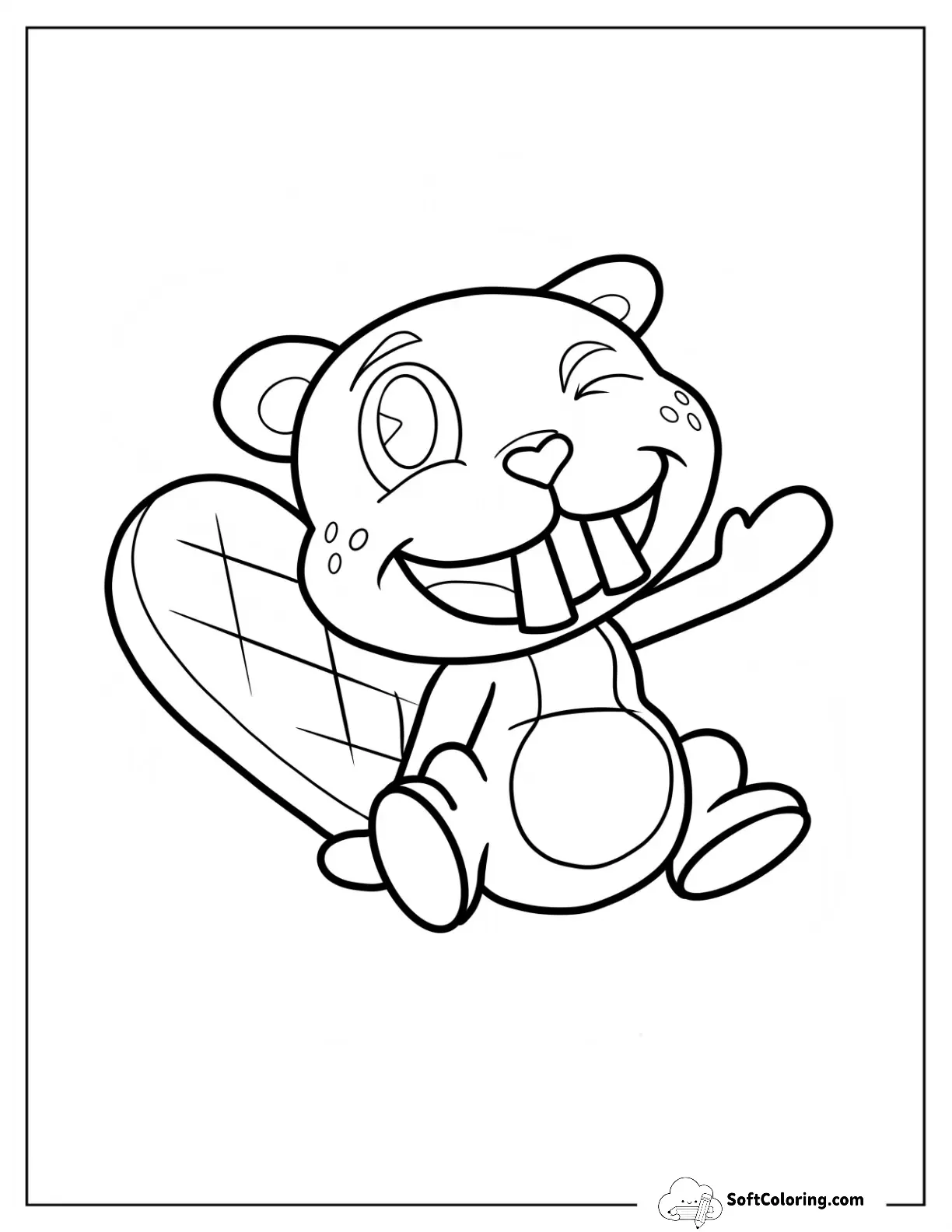 Cute Chibi Beaver Coloring Page Smiling For Kids