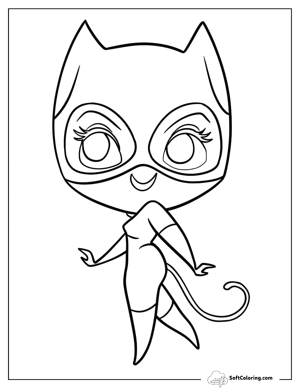 Cute Chibi Catwoman Coloring Page For Preschoolers