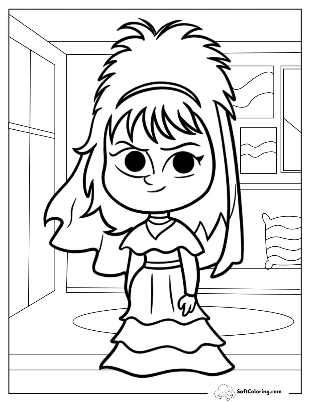 Beetlejuice Coloring Page Of Cute Chibi Lydia Deetz For Preschoolers