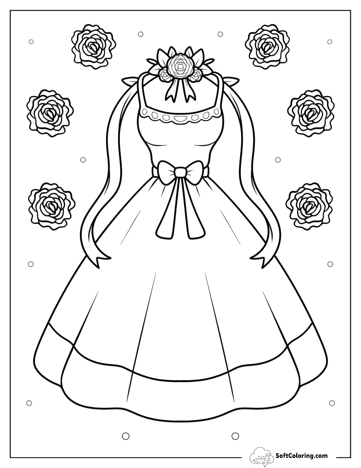 Cute Dress Coloring Page With Bow At The Waist