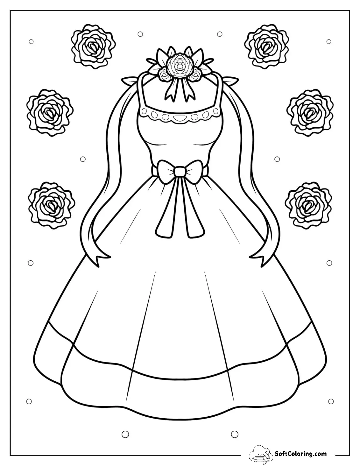 Cute Dress Coloring Page With Bow At The Waist