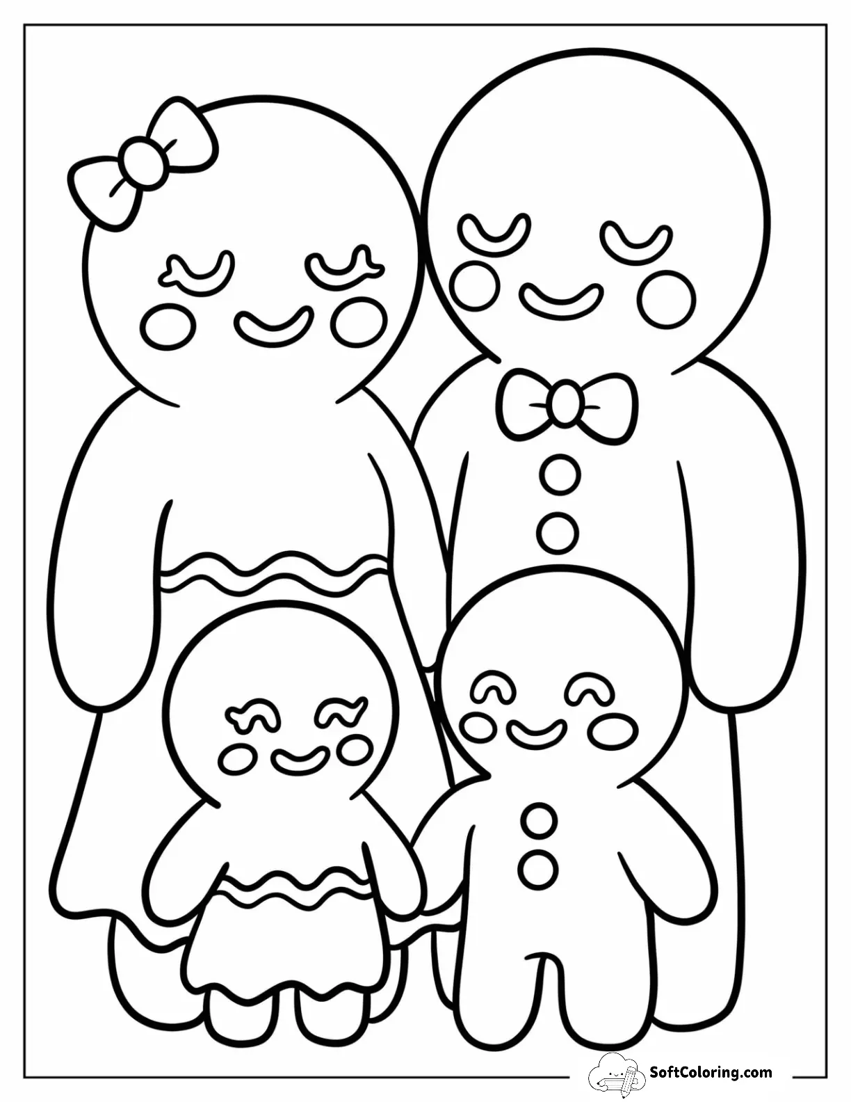 Cute Gingerbread Man Of Family With Bow And Buttons