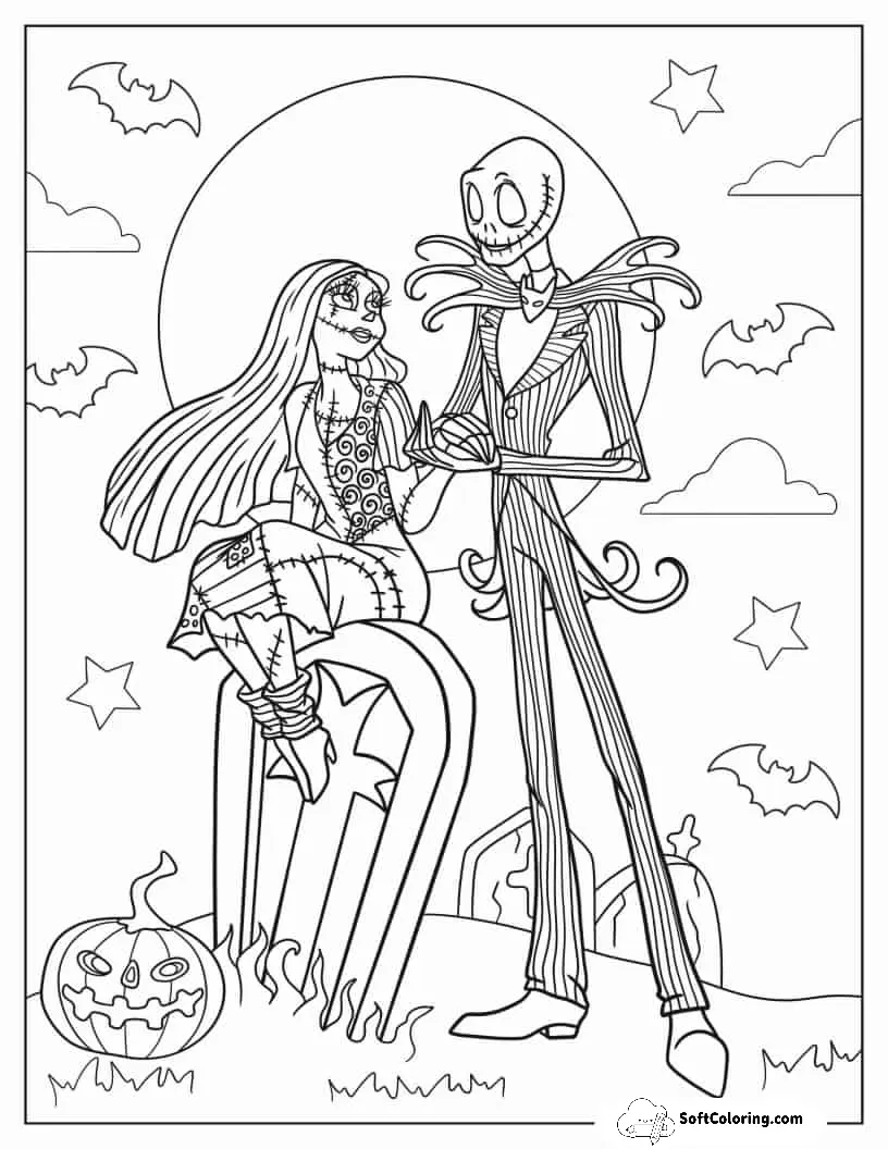 Cute Jack And Sally Coloring Page