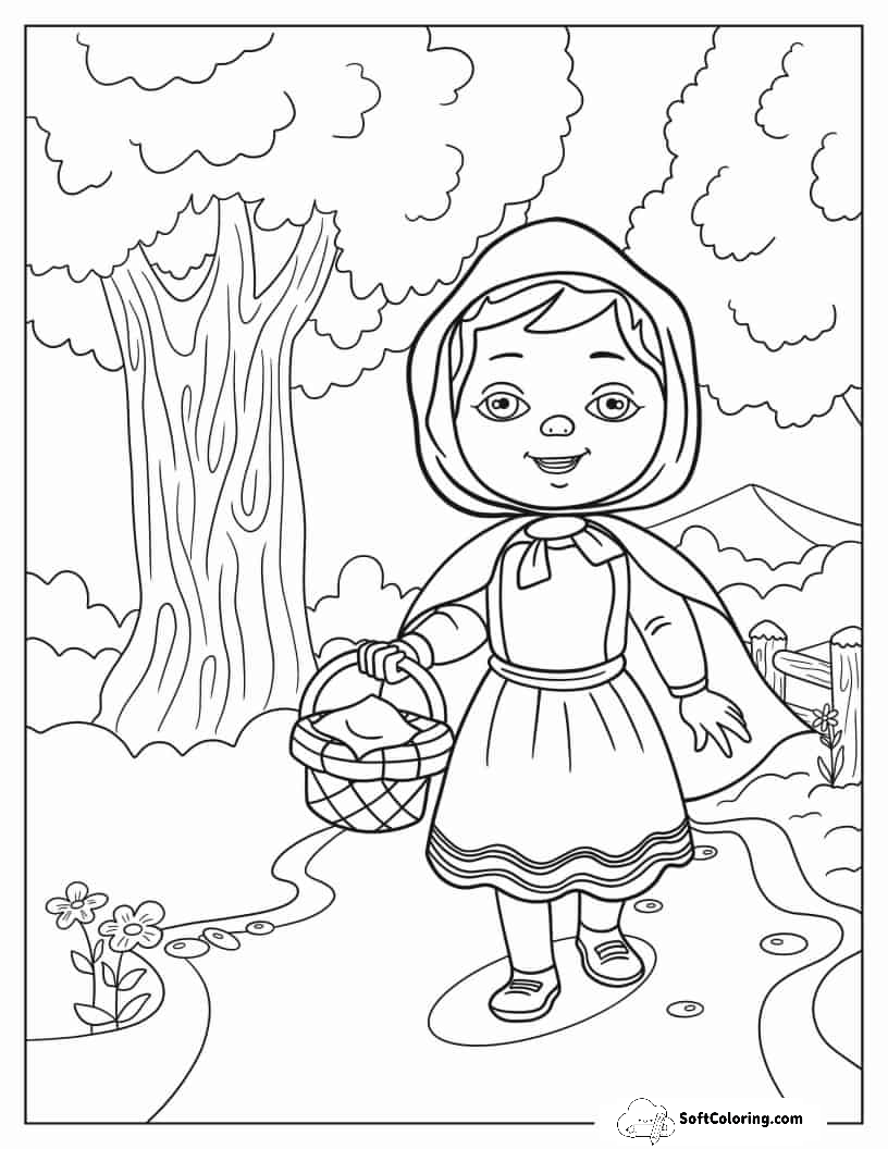 Cute Little Red Riding Hood Coloring Page