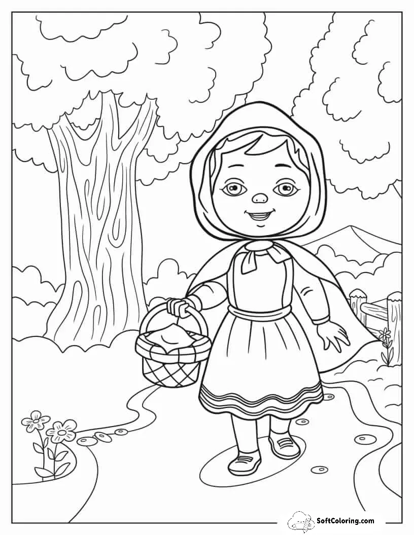 Cute Little Red Riding Hood Coloring Page
