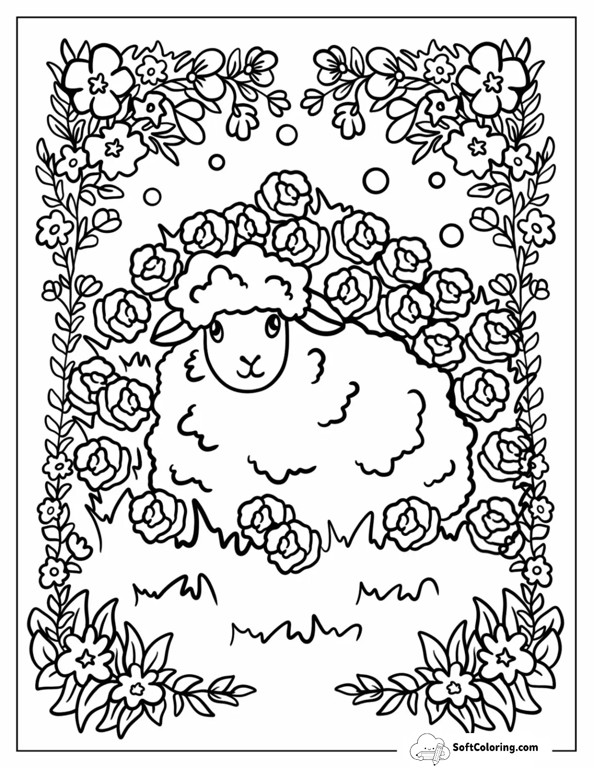 Cute Little Sheep Surrounded By Roses Cottagecore
