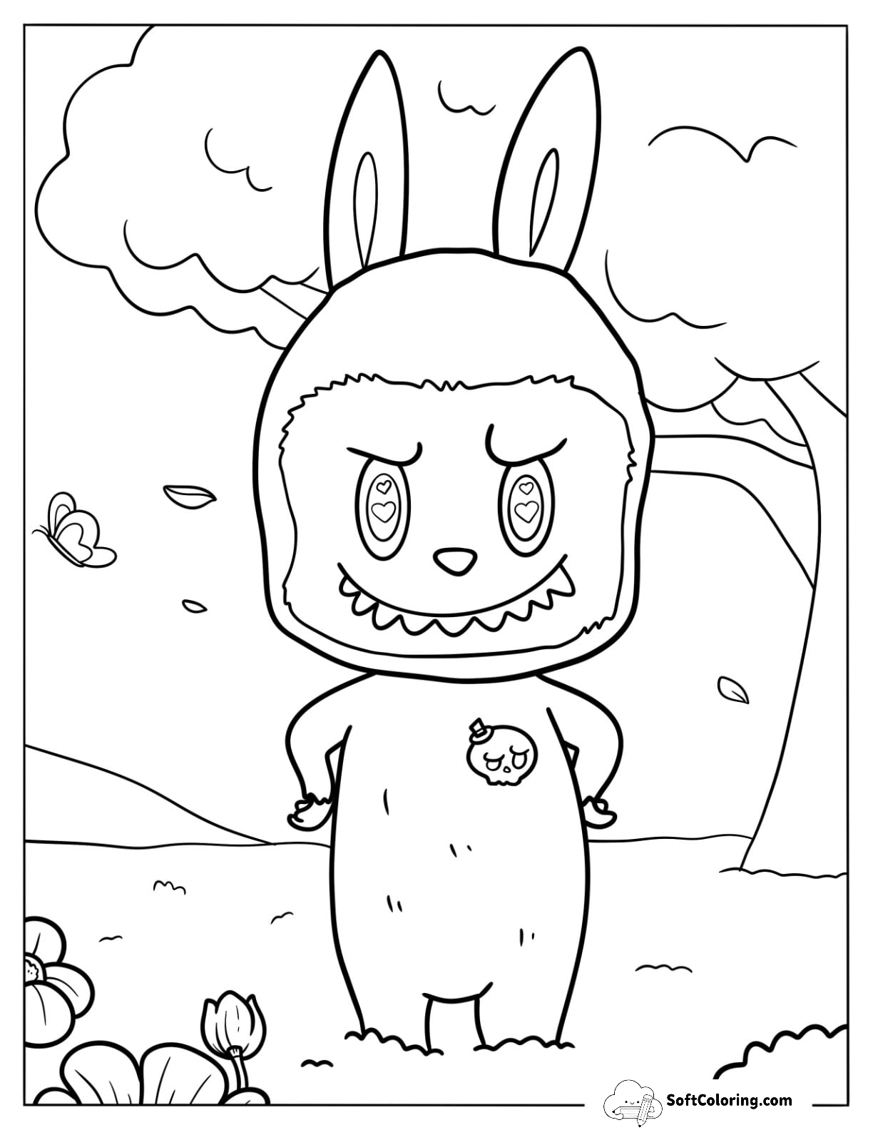 Cute Mega Labubu Coloring Page In Nature