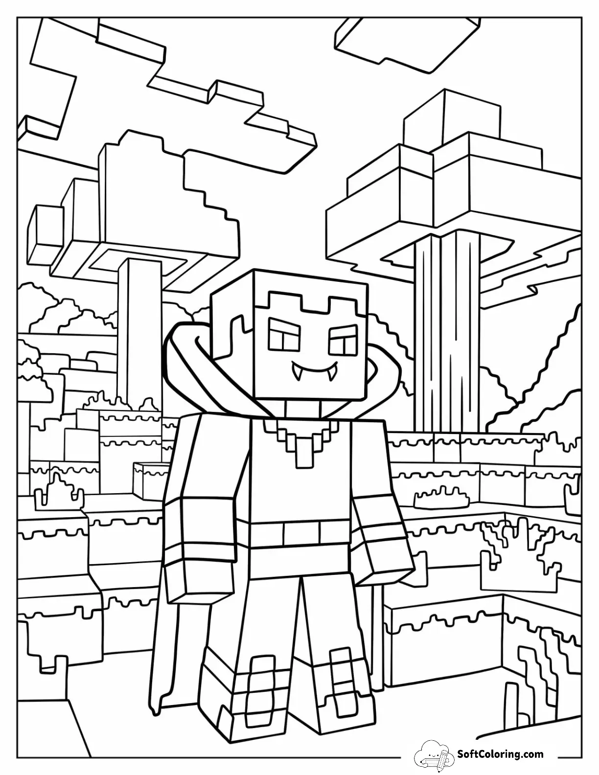 Cute Minecraft Vampire With Cape And Fangs For Kids