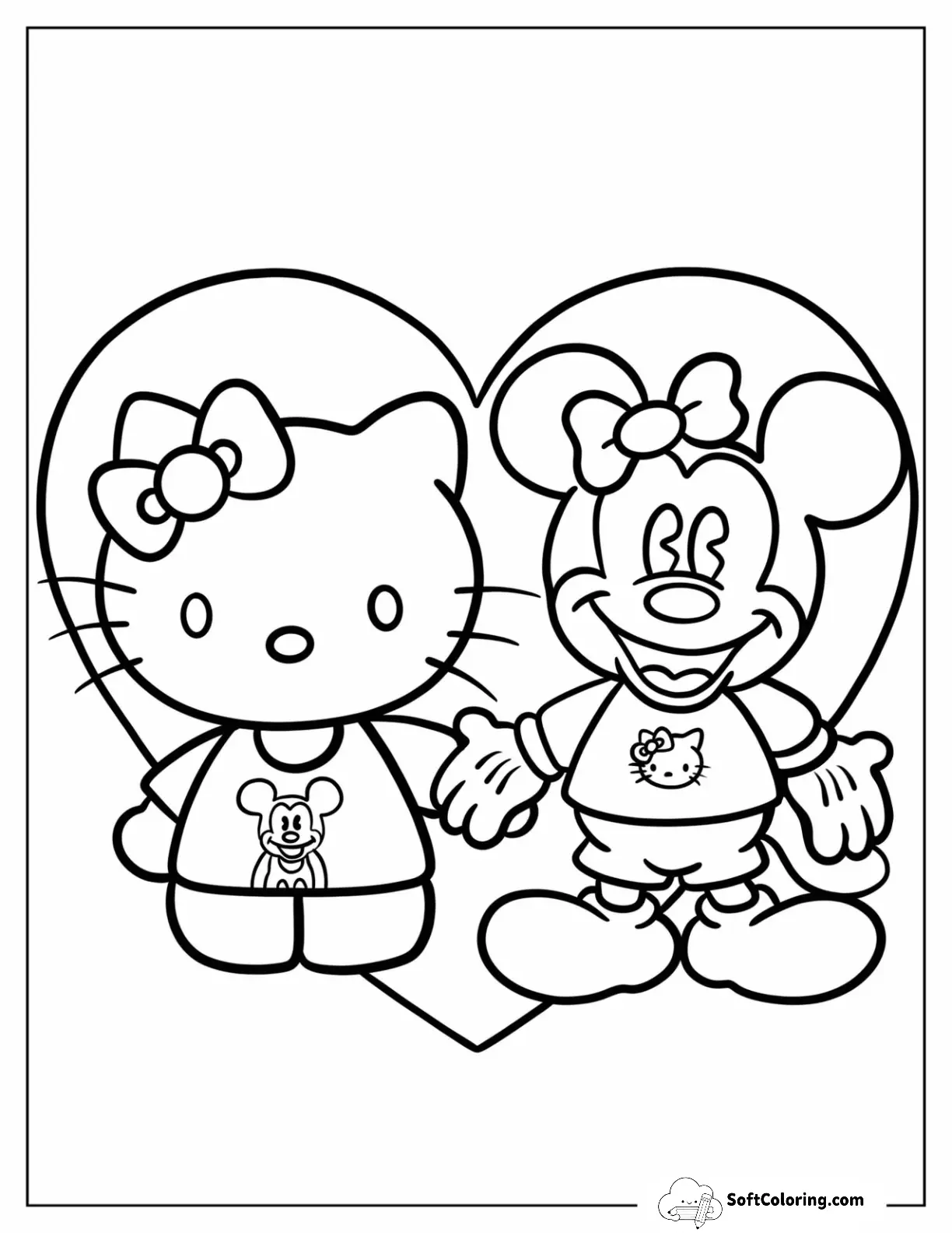 Cute Mickey Mouse Holding Hands With Hello Kitty For Kids