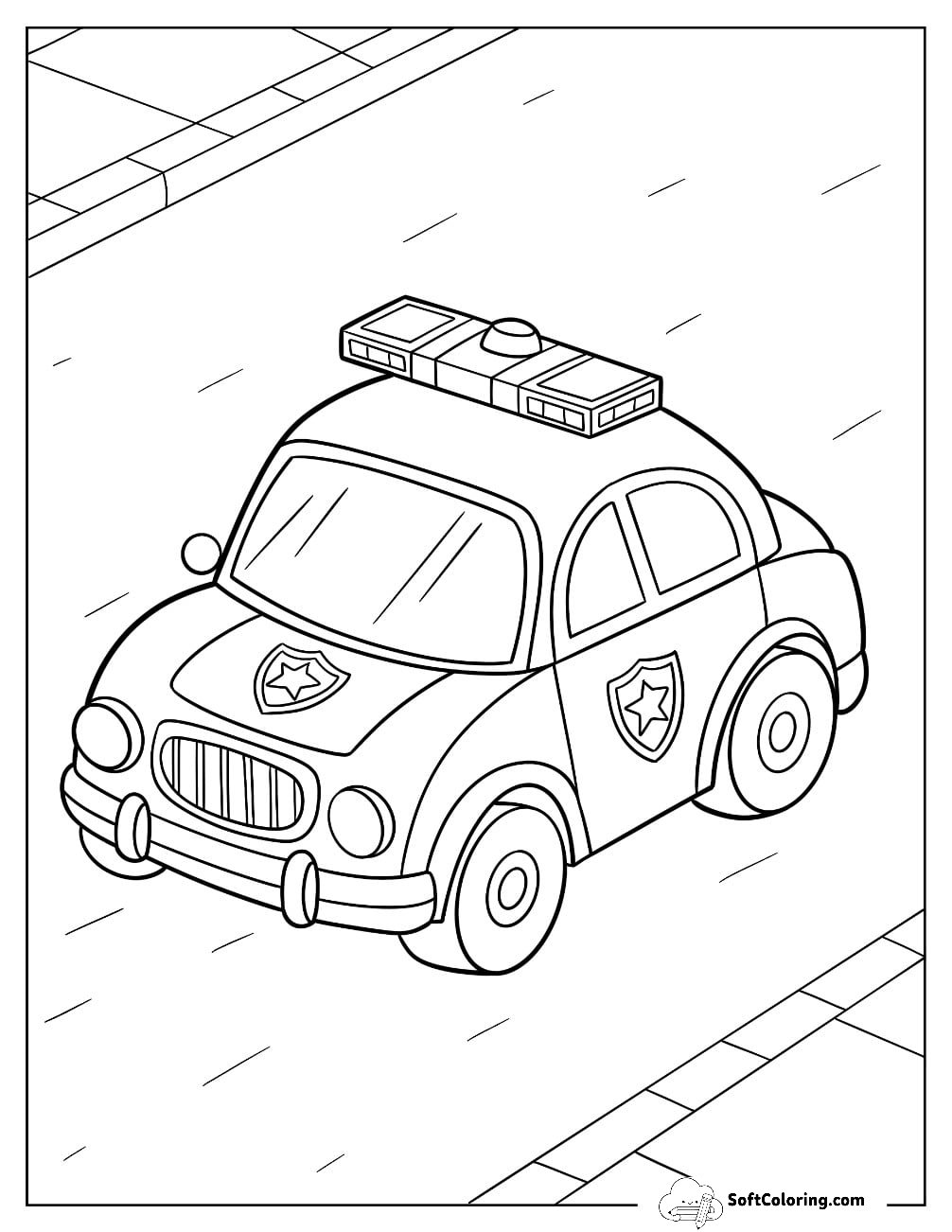 Cute Police Car Coloring Page Speeding On The Road For Kids