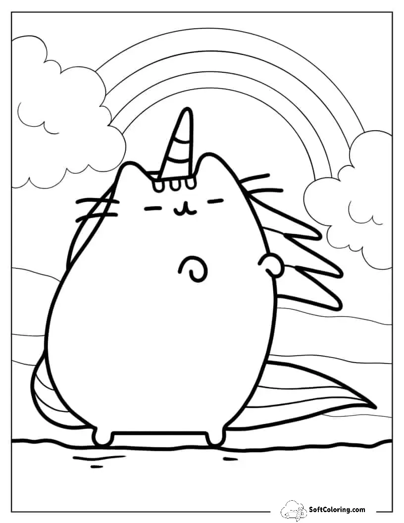 Cute Pusheen Unicorn Cat With Rainbow