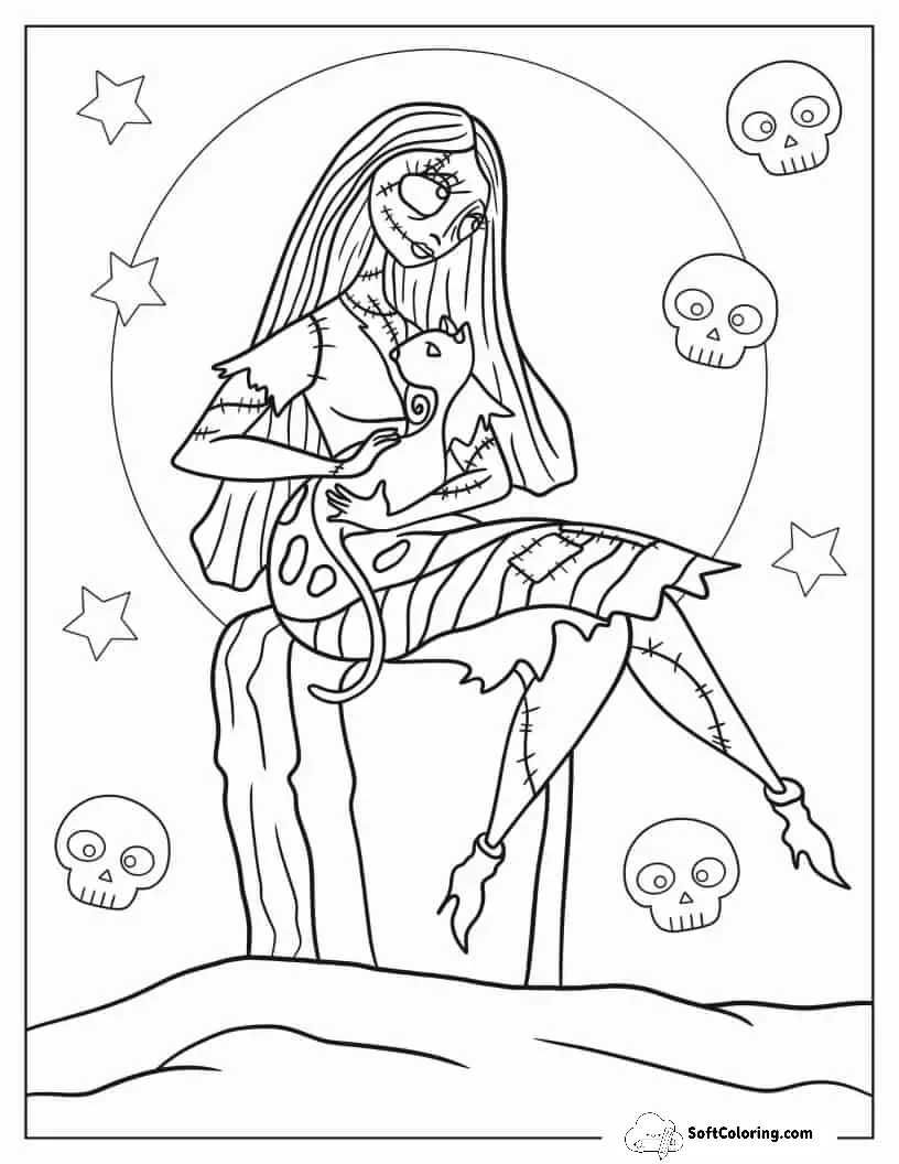 Cute Sally Sitting On Tombstone Coloring In