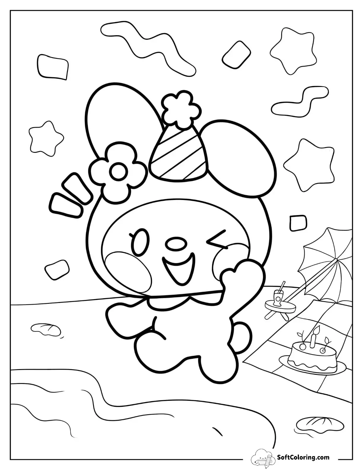 Sanrio Coloring Pages Of Cute My Melody At The Beach