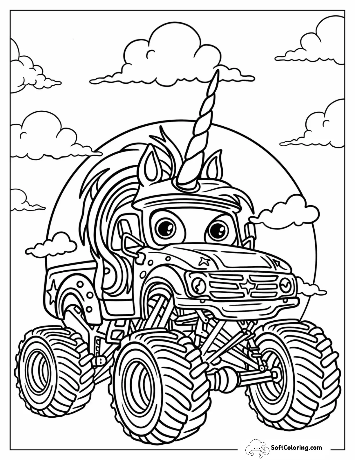 Cute Sparkle Smash Monster Truck Coloring Sheet