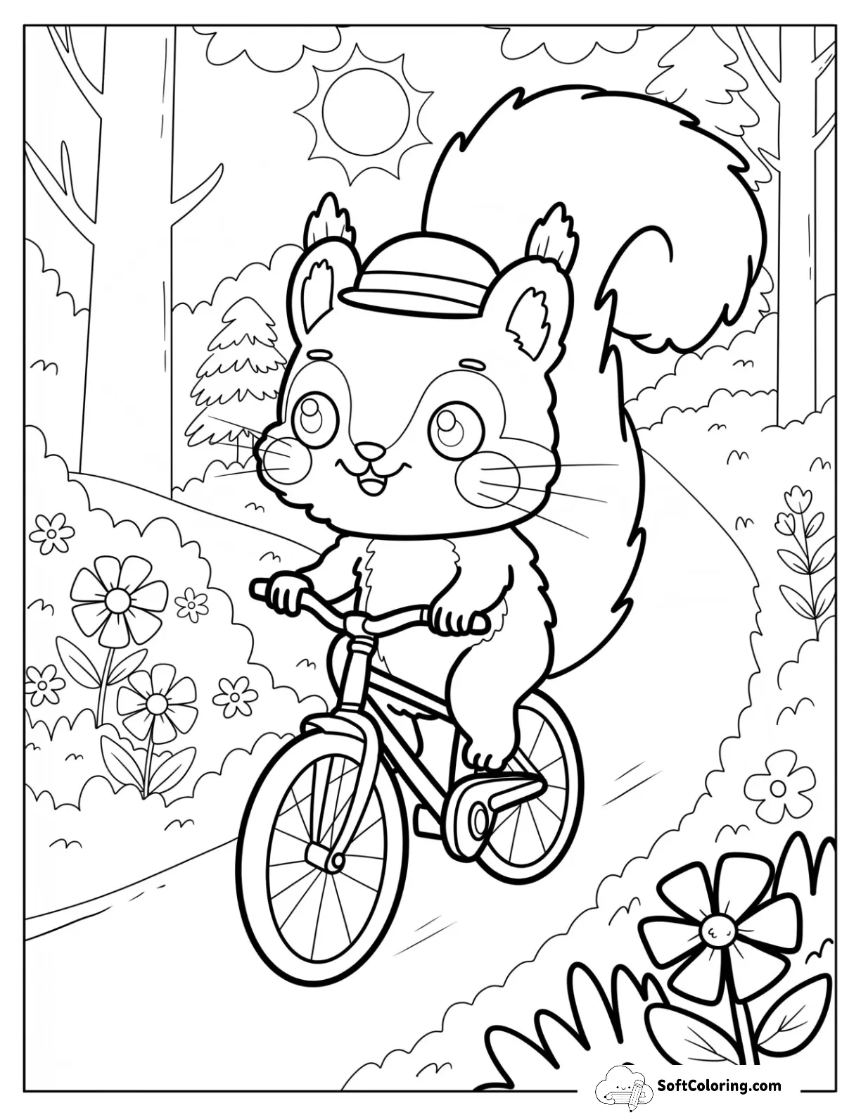 Cute Squirrel Riding A Bicycle Through The Forest