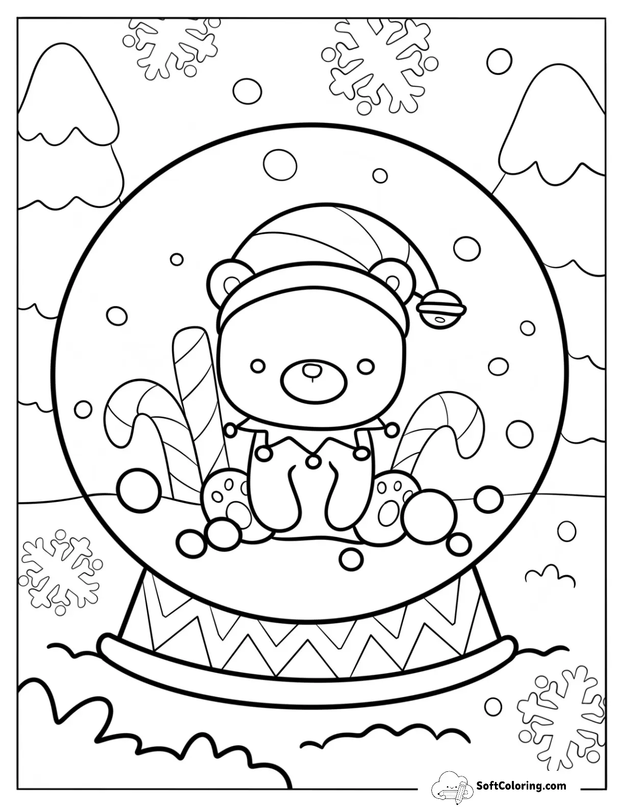 Cute Teddy Bear In Winter Snow Globe Coloring Page