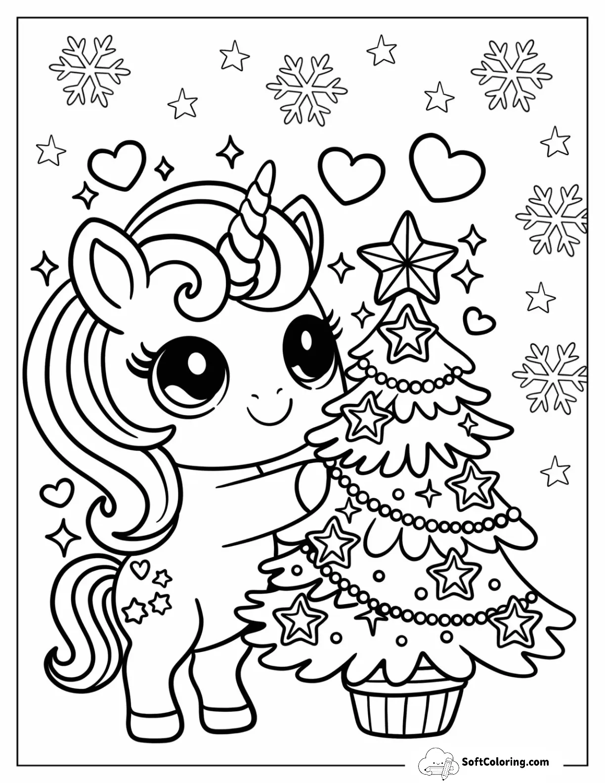 Cute Christmas Unicorn Decorating A Christmas Tree
