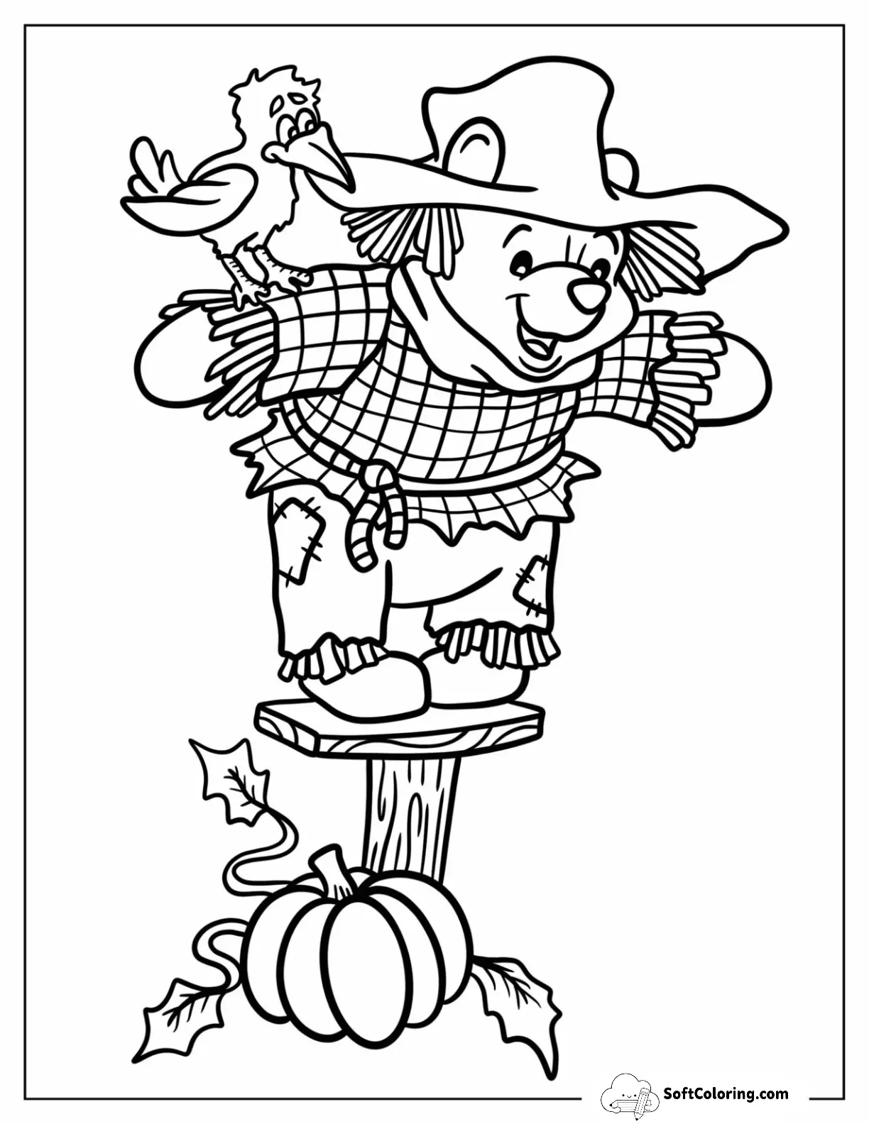 Cute Winnie The Pooh Scarecrow Coloring Page For Kids