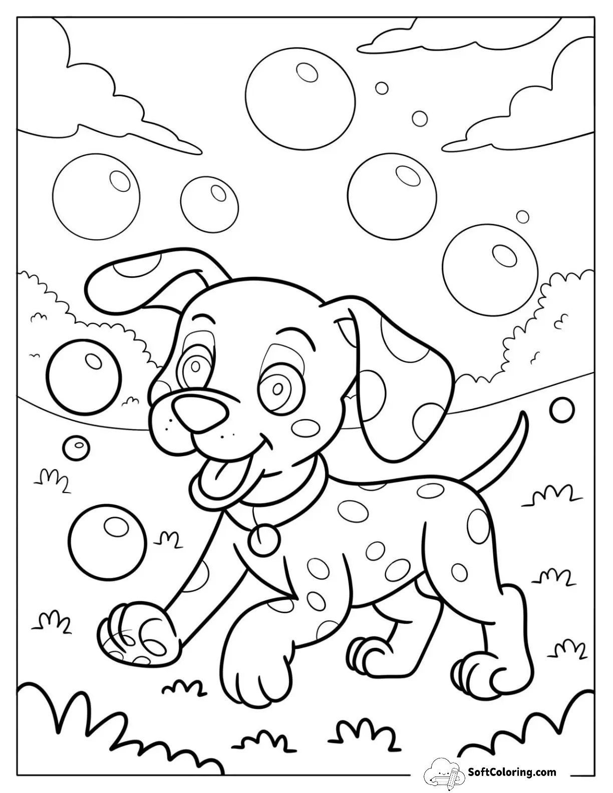 Dalmatian Puppy Chasing Bubbles In The Park