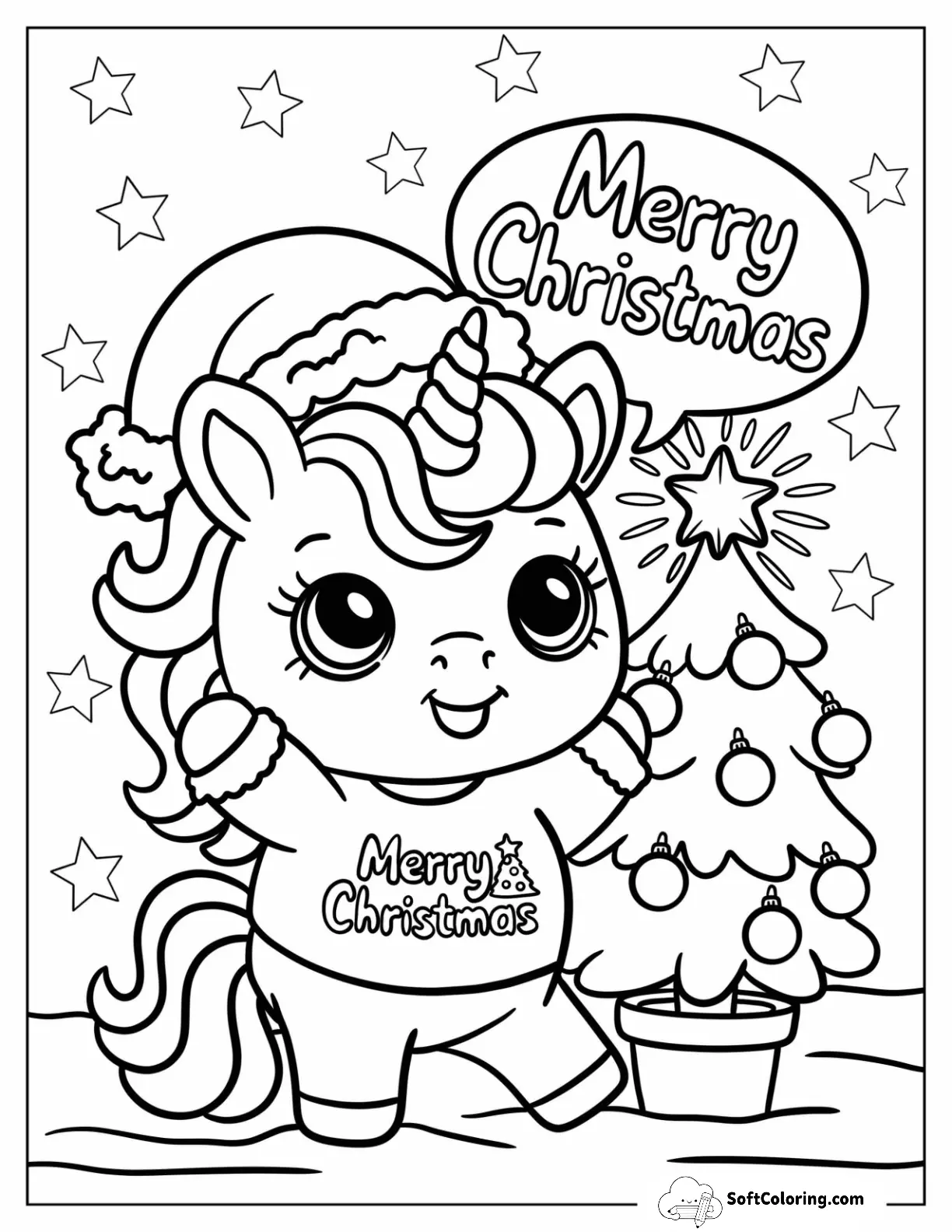 Dancing Christmas Unicorn Next To A Tree With Stars