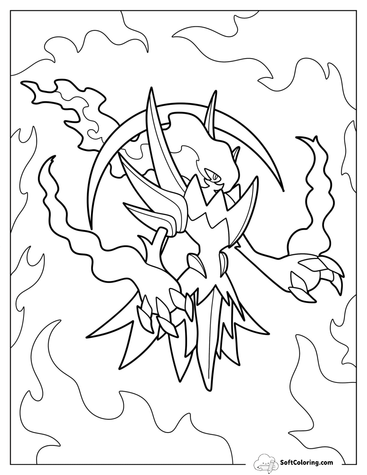Darkrai Surrounded By Fire Legendary Pokemon Coloring Page