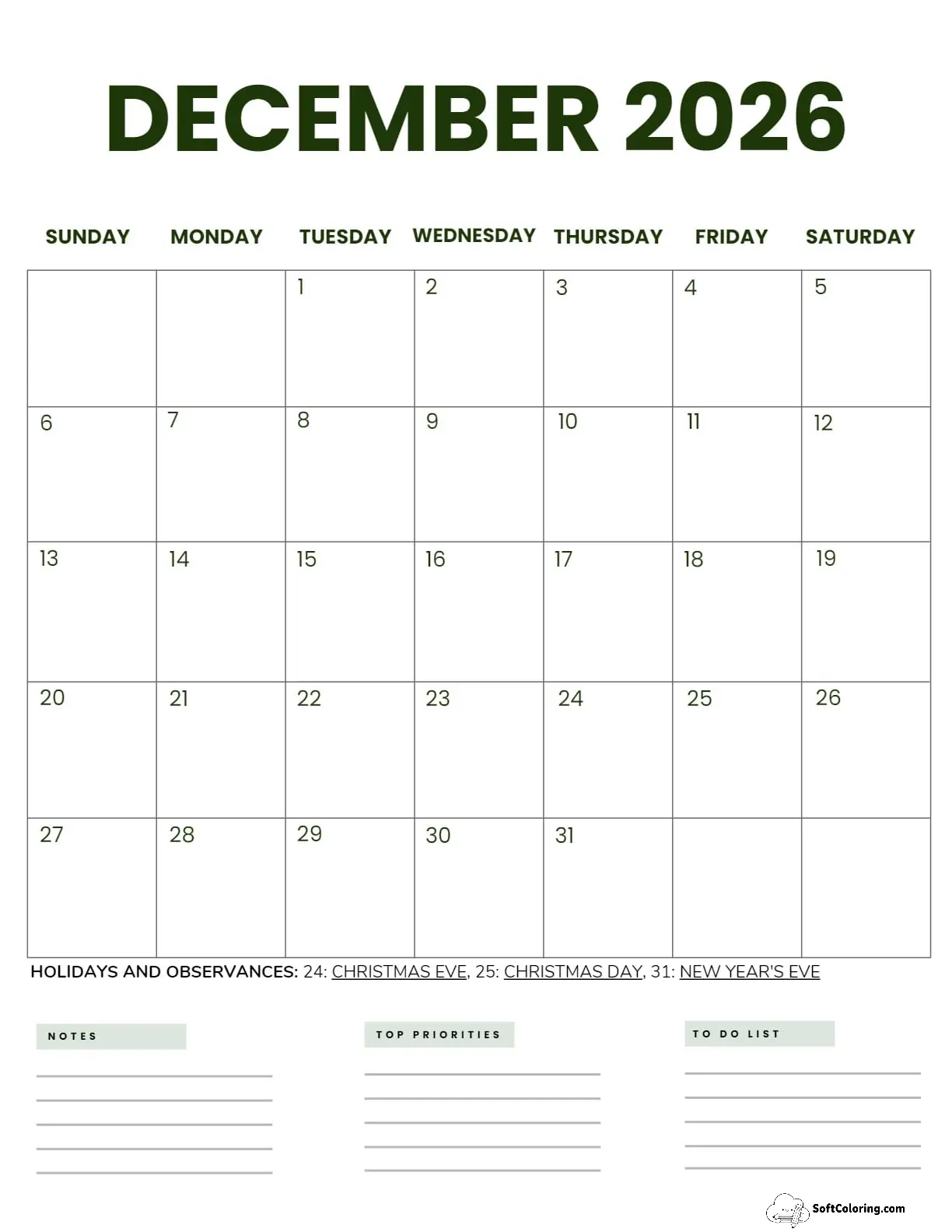 December 2026 Calendar Printable Business 2 Portrait