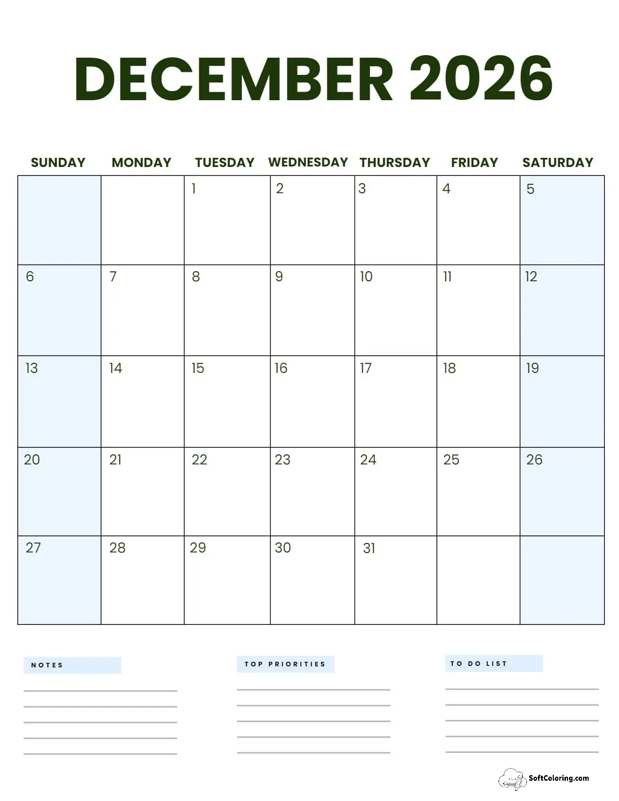 December 2026 Calendar Printable Business 3 Portrait