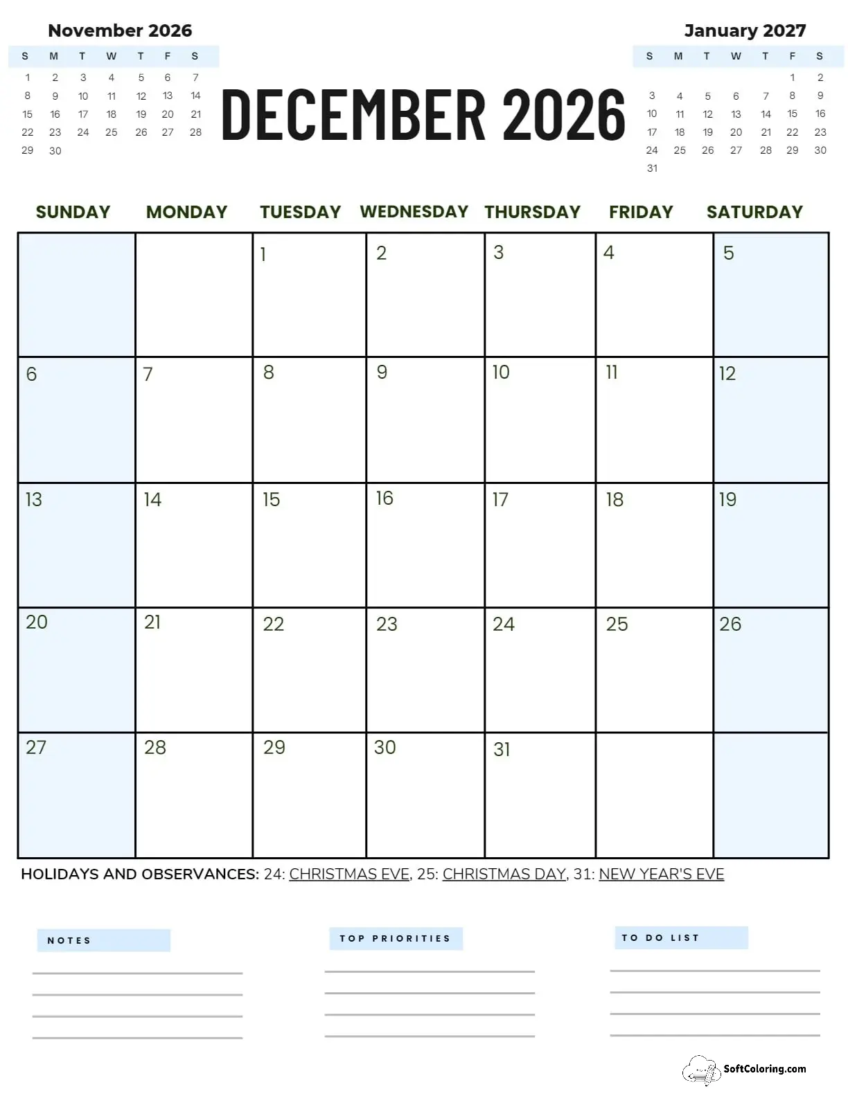 December 2026 Calendar Printable Corporate 2 Portrait