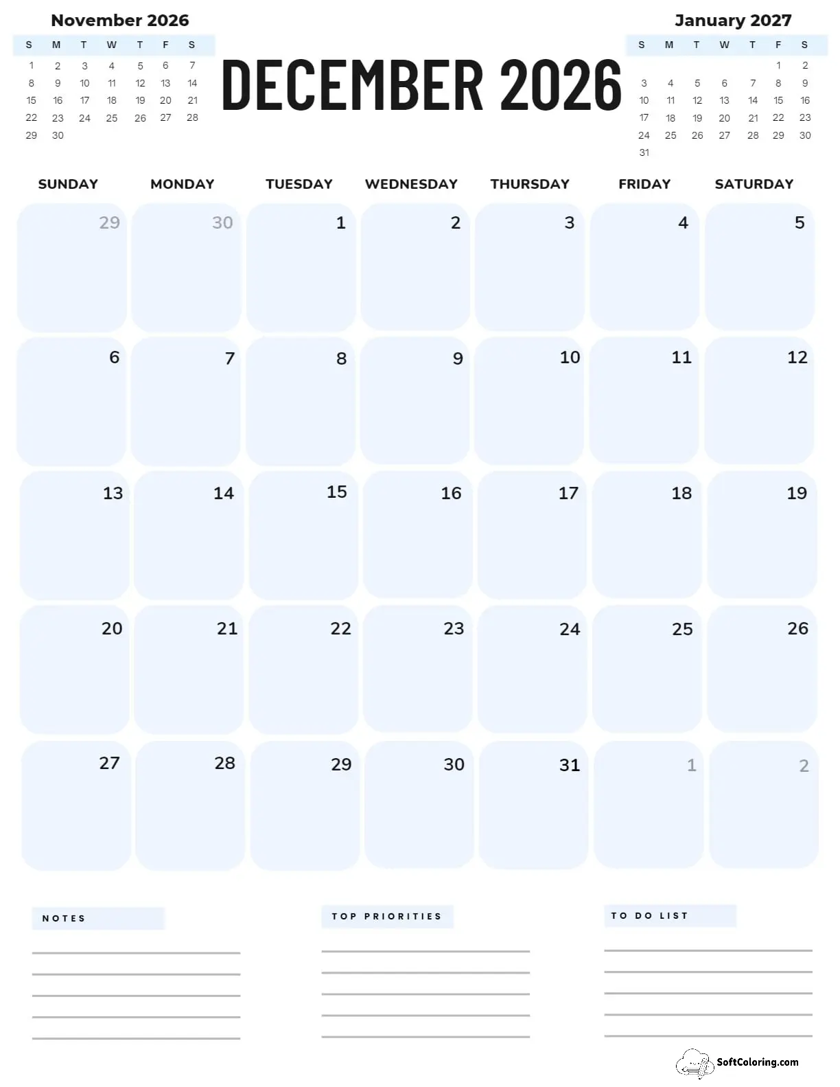 December 2026 Calendar Printable Corporate Portrait