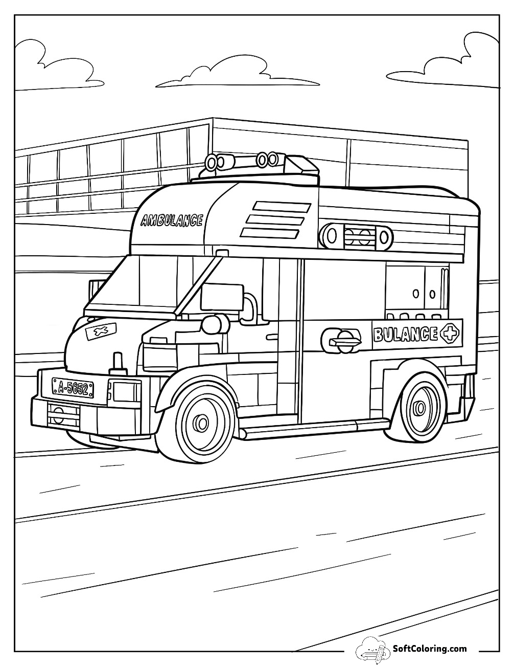 Detailed Lego Ambulance Coloring Page