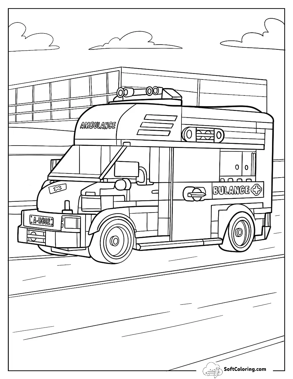 Detailed Lego Ambulance Coloring Page