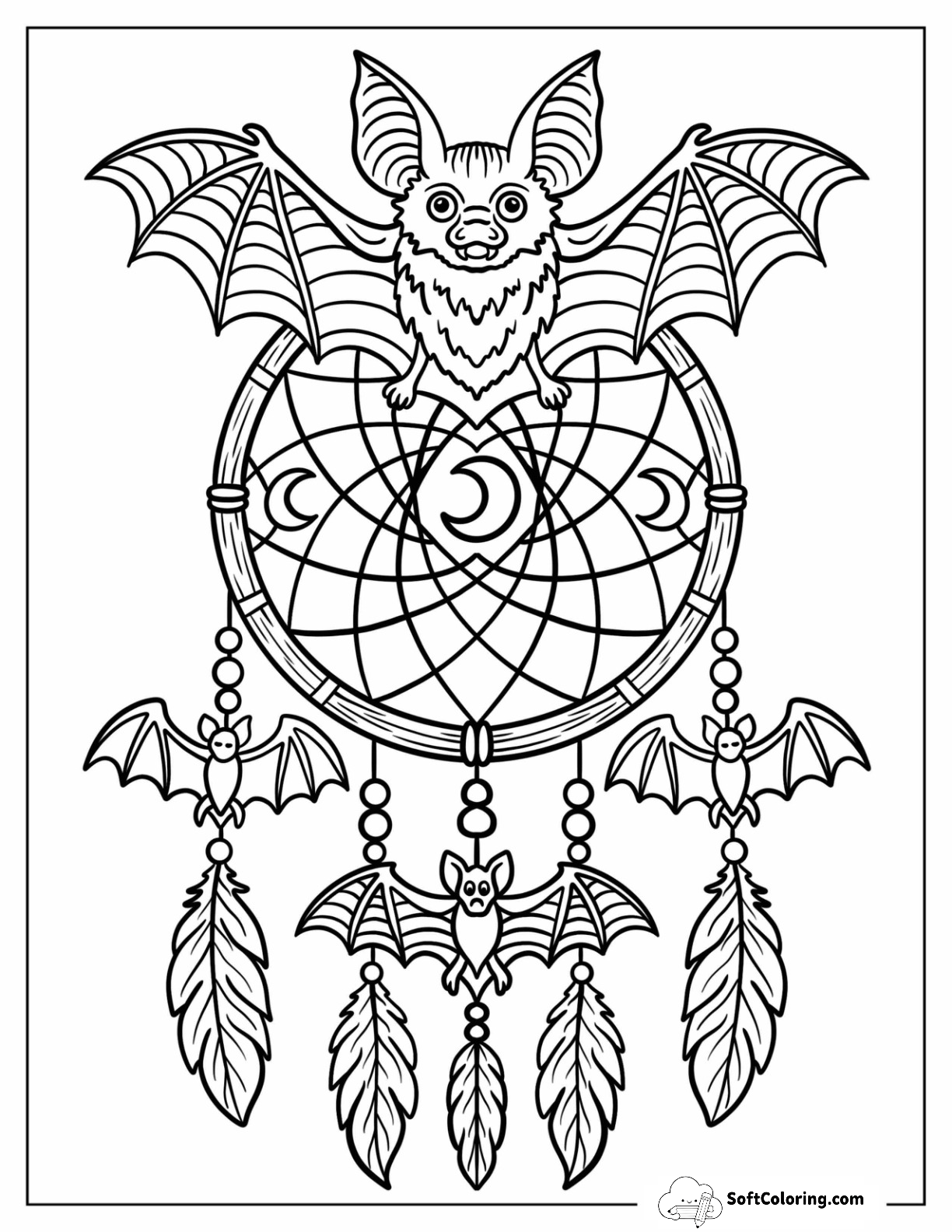 Detailed Bat Dreamcatcher With Halloween Designs