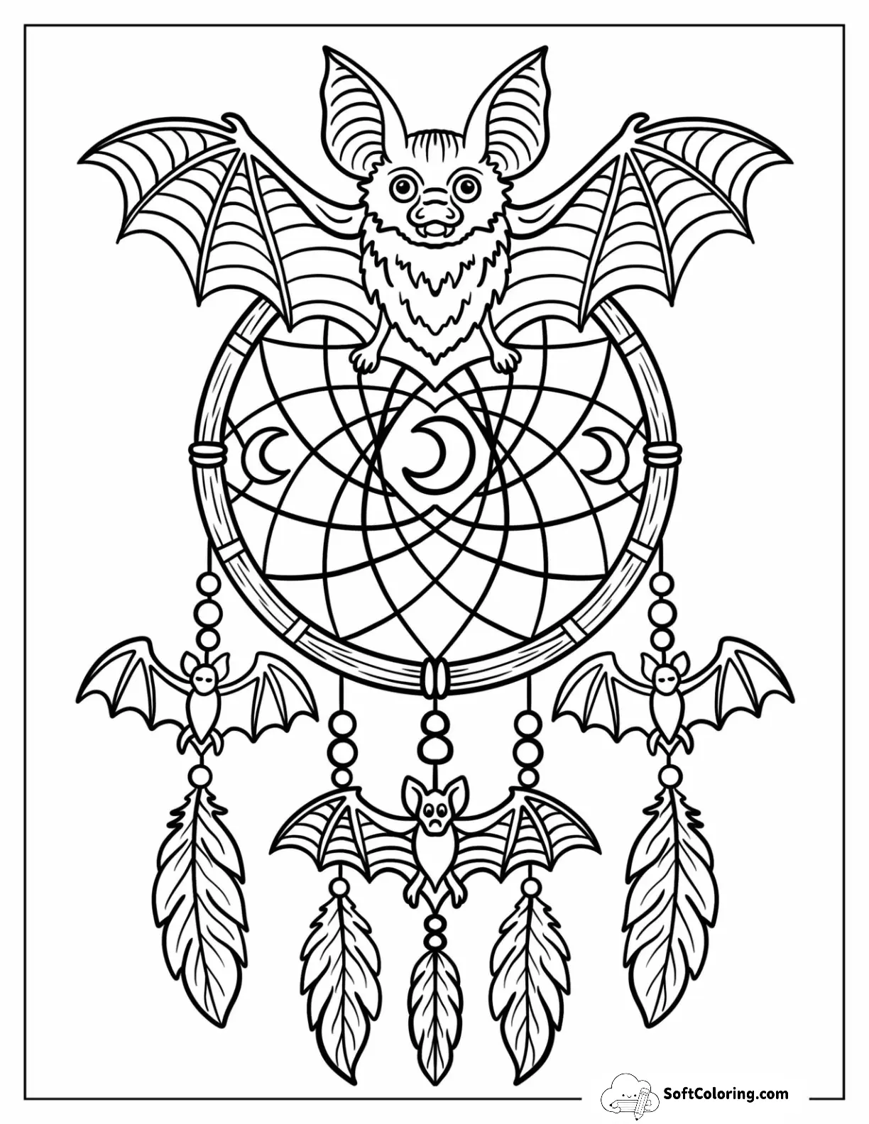 Detailed Bat Dreamcatcher With Halloween Designs