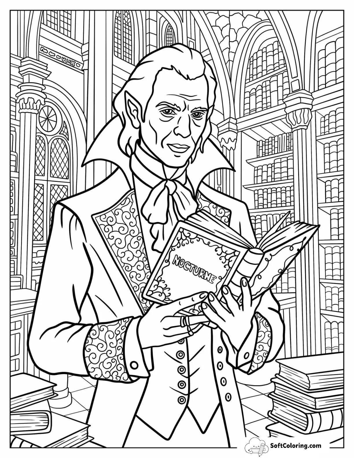 Detailed Classy Vampire Reading In The Library For Adults