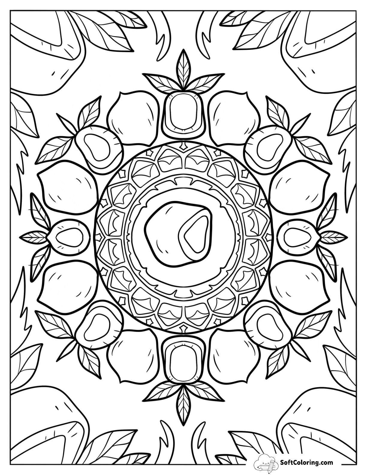 Detailed Coconut Coloring Page Mandala