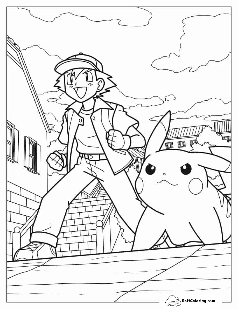Detailed Coloring Page Of Ash And Pikachu