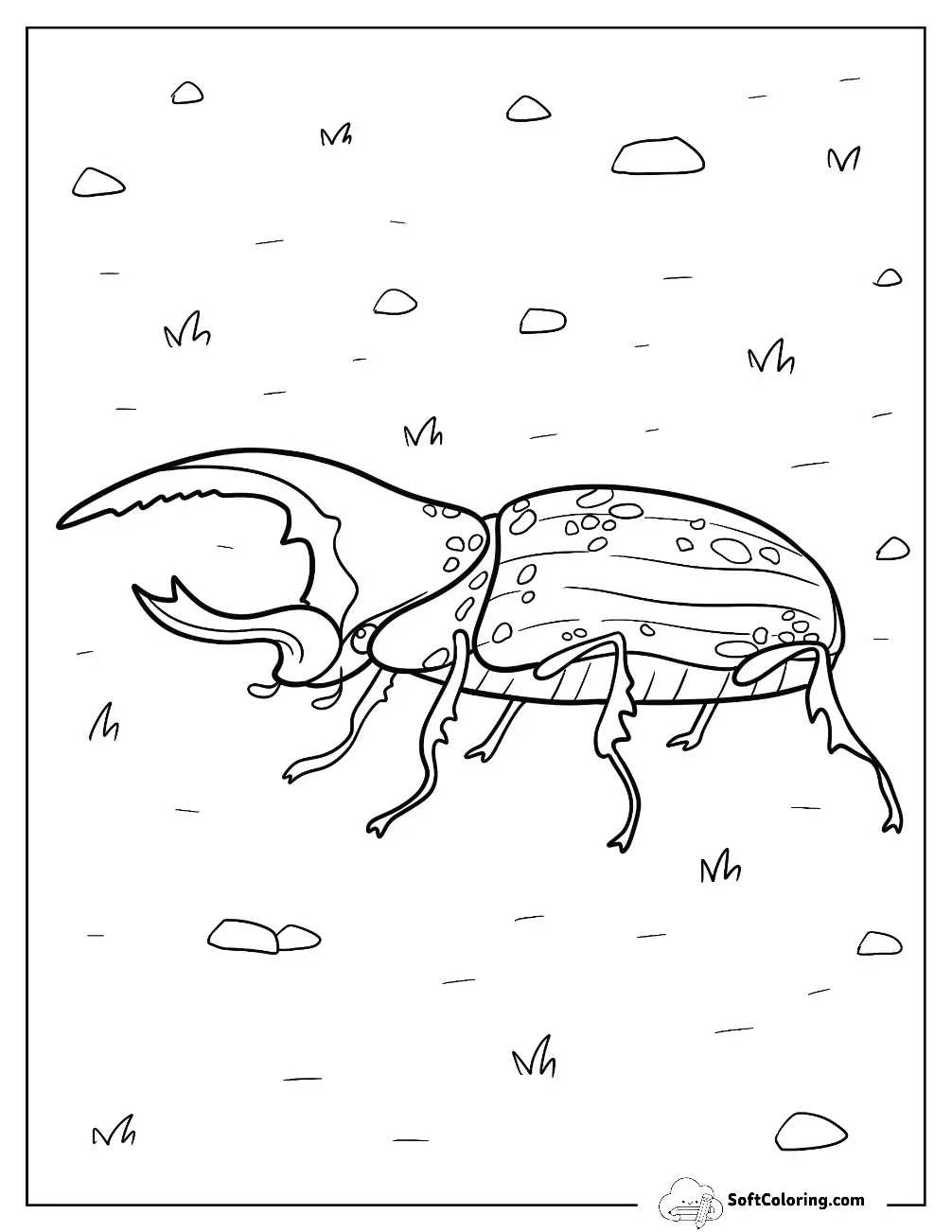Detailed Hercules Beetle Coloring Page On The Grass