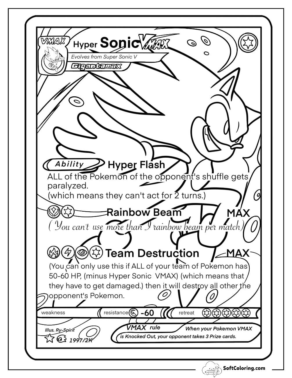 Detailed Hyper Sonic Coloring Page Rainbow Beam Playing Card