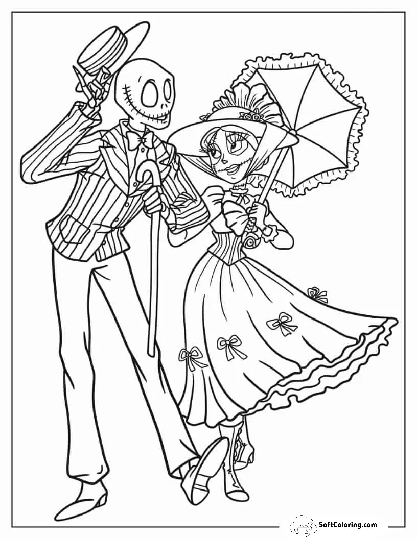 Detailed Jack And Sally Coloring Page