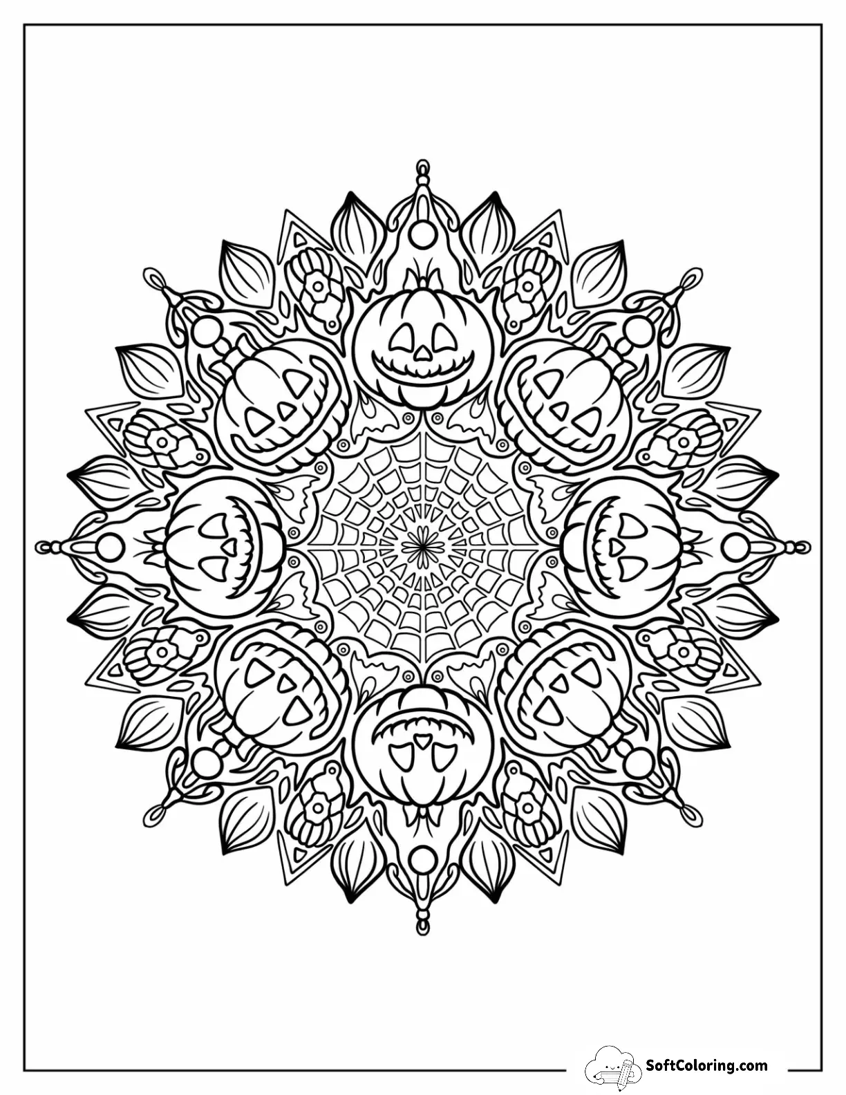 Detailed Jack O Lantern And Cobweb Halloween Mandala