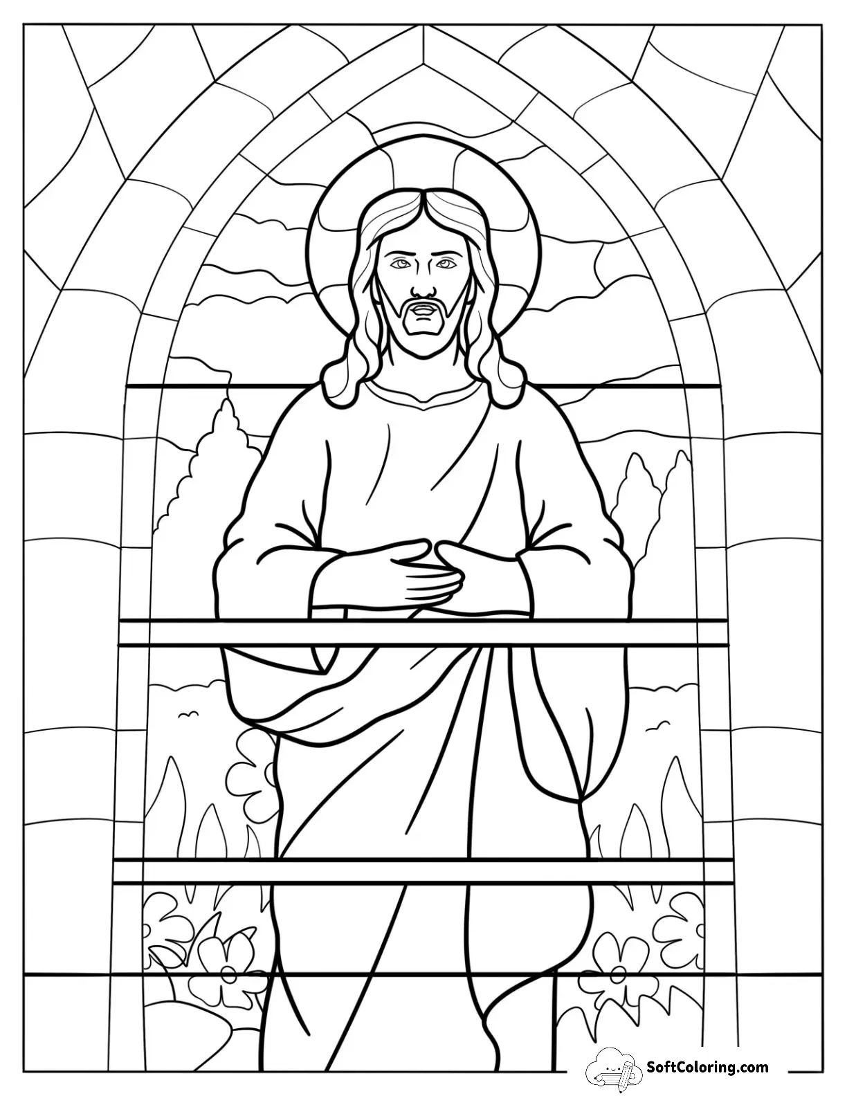 Detailed Jesus Coloring Pages Stained Glass