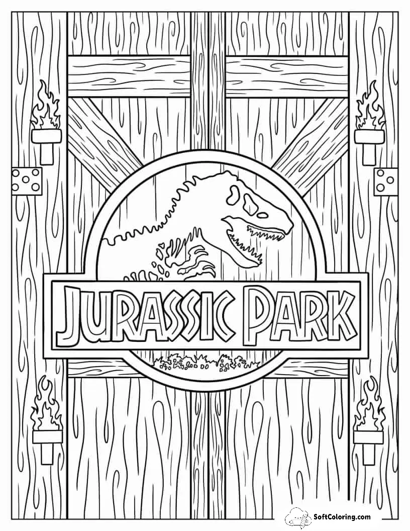Detailed Jurassic Park Logo On Gate